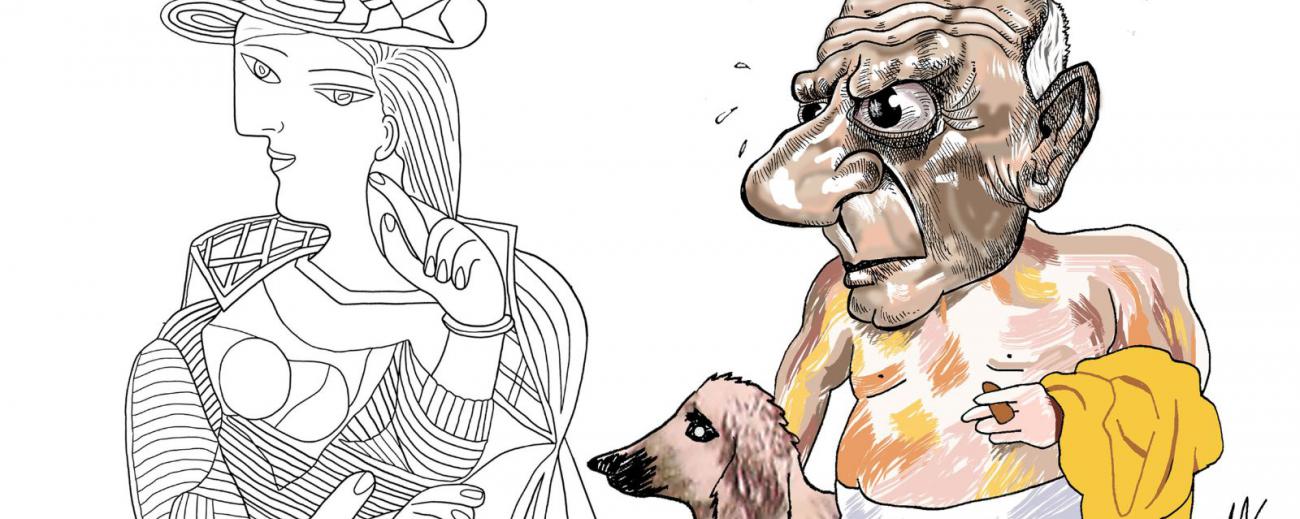 Fotografía cedida por la Asociación de Caricaturistas de Brasil que muestra el arte del dibujante brasileño Andre Barroso y que hace parte de la exposición Picasso Entre Nosotros. Foto: EFE