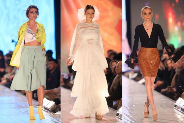 Las modelos lucen diseños de Lula Kirei, Stephanie Rodas y Natasha Fonte, de izquierda a derecha. Fotos: Julio Estrella / Revista Familia