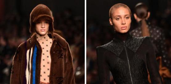 Dos modelos desfilan una de las últimas creaciones de Karl Lagerfeld con Fendi en Milán. Foto: AFP